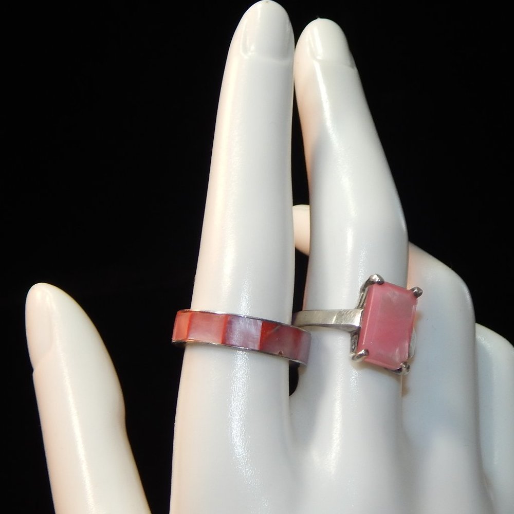 Two for One Pink Abalone Rings The Rectangle Stone is 925 Silver - Picture 4 of 9